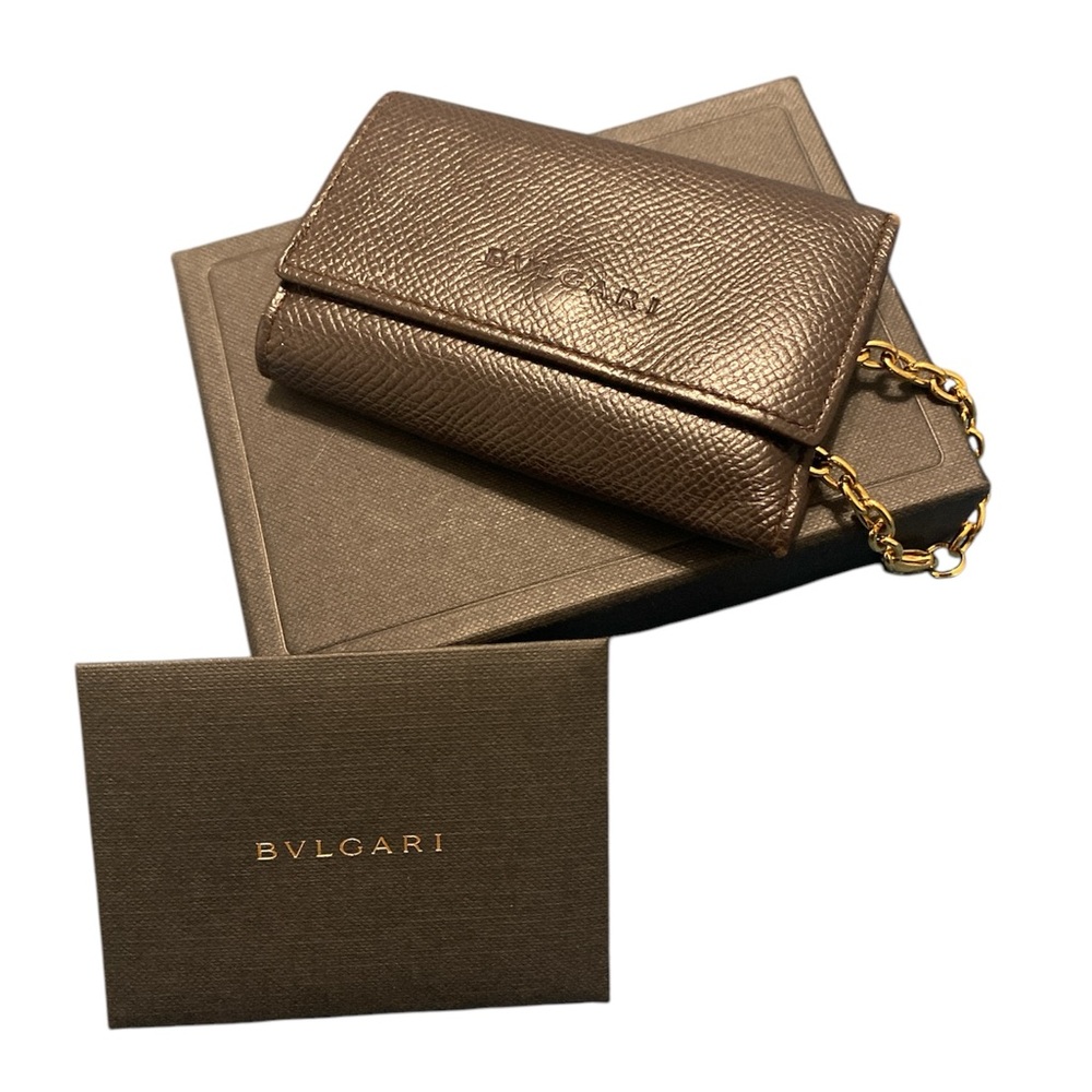 Bulgari Brown Leather Chain Key Holder